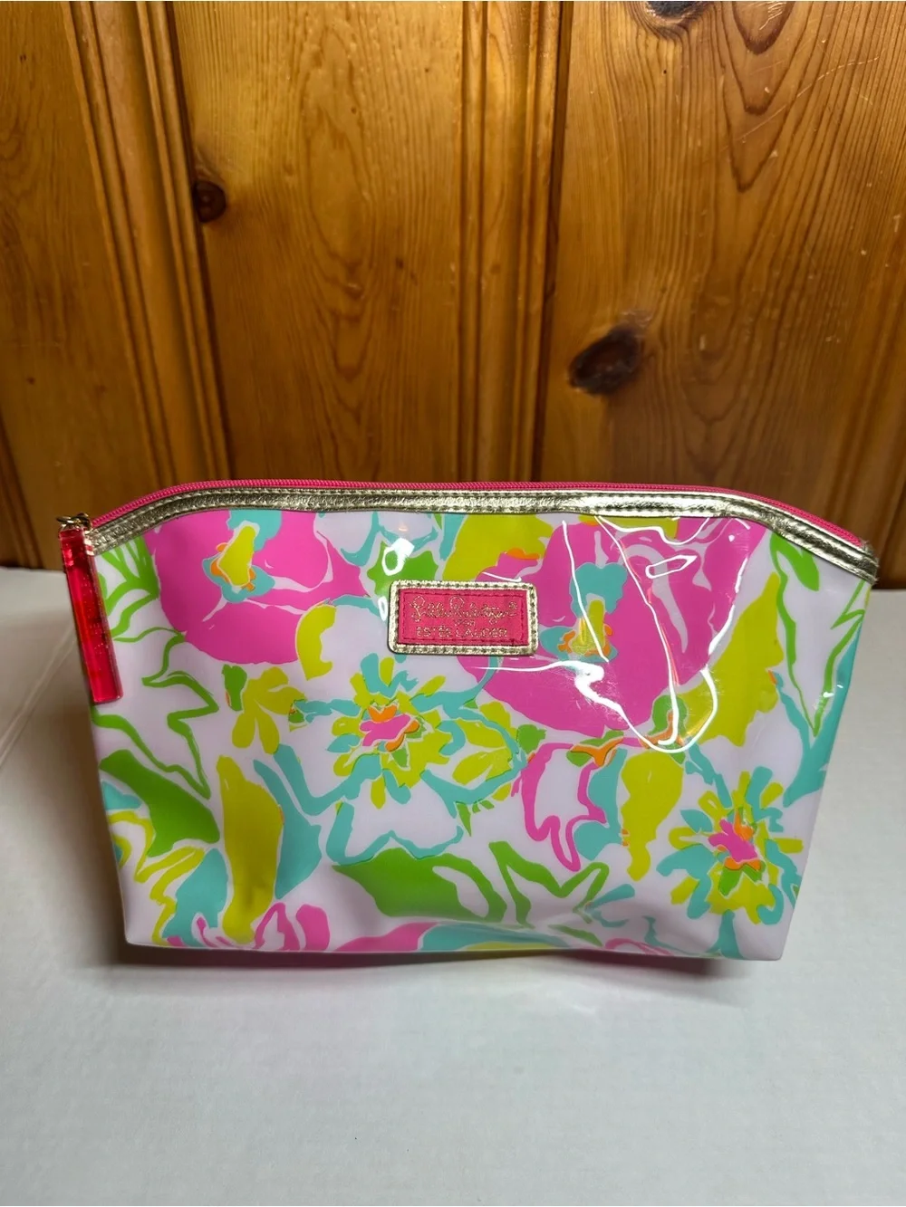 Lilly Pulitzer Pink Multi Floral Vinyl Cosmetic Pouch
